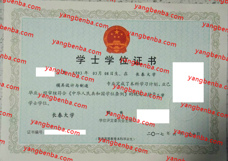 长春大学学士学位证书样本