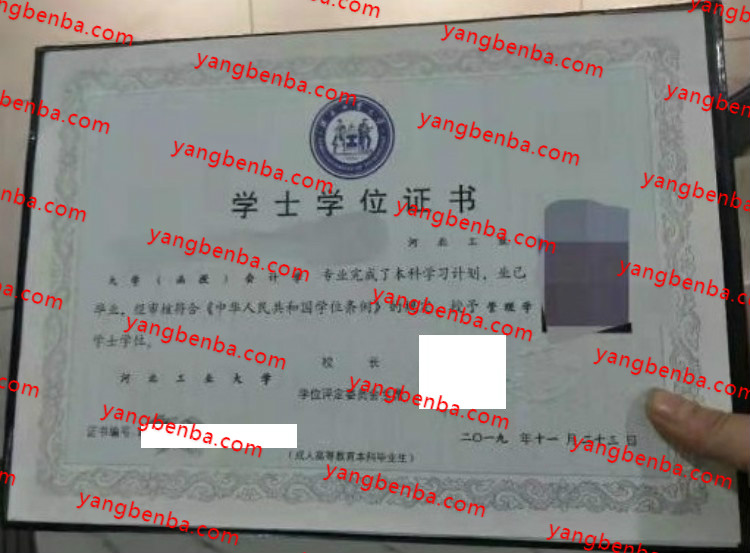河北工业大学学士学位证书样本