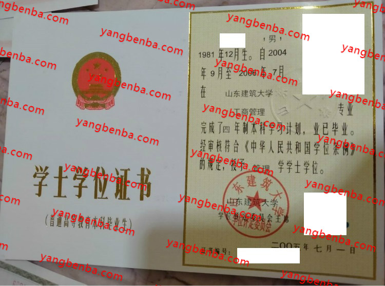 山东建筑大学学士学位证书样本