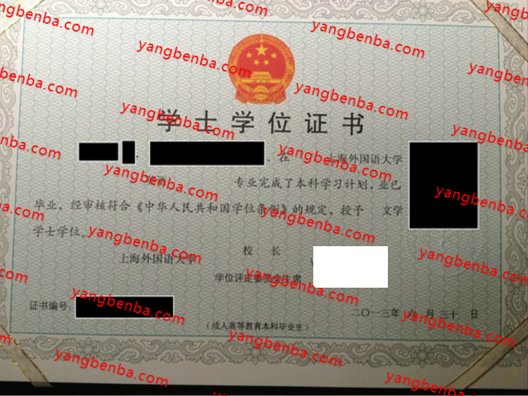 上海外国语大学学士学位证书样本