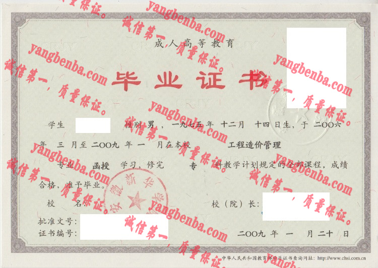 安徽新华学院毕业证样本