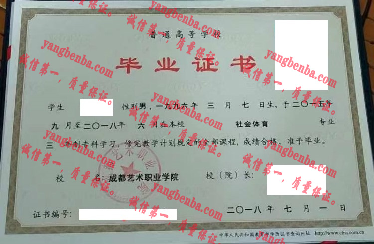 成都艺术职业学院毕业证样本