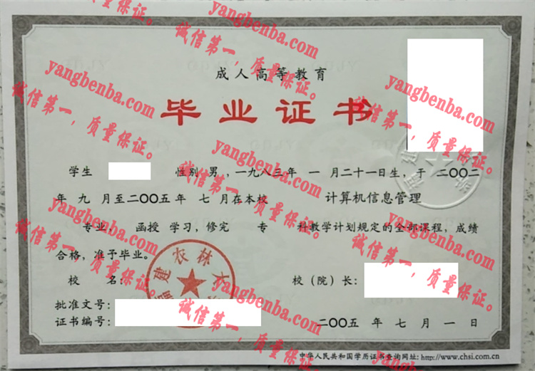 福建农林大学毕业证样本