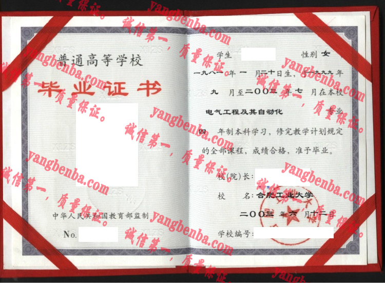 合肥工业大学毕业证样本