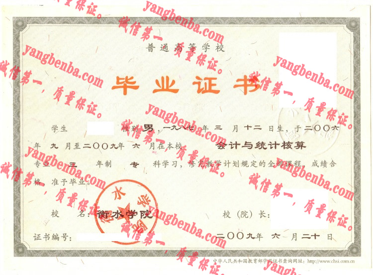 衡水学院毕业证样本