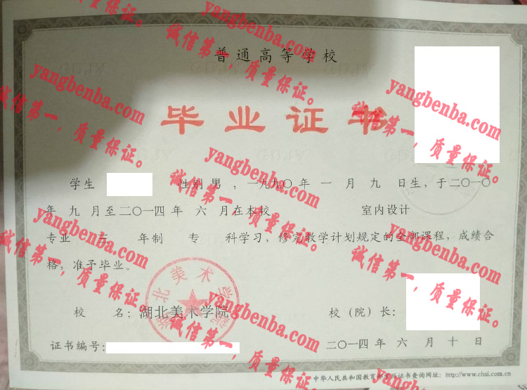 湖北美术学院毕业证样本