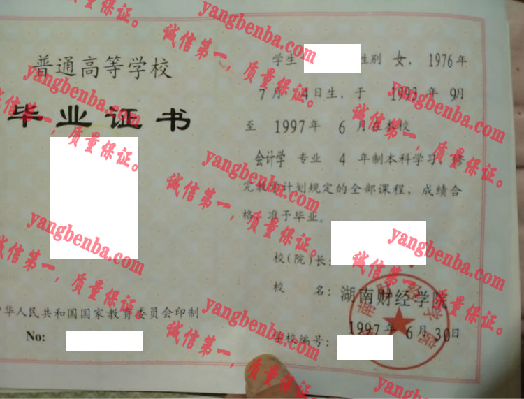 湖南财经学院毕业证样本