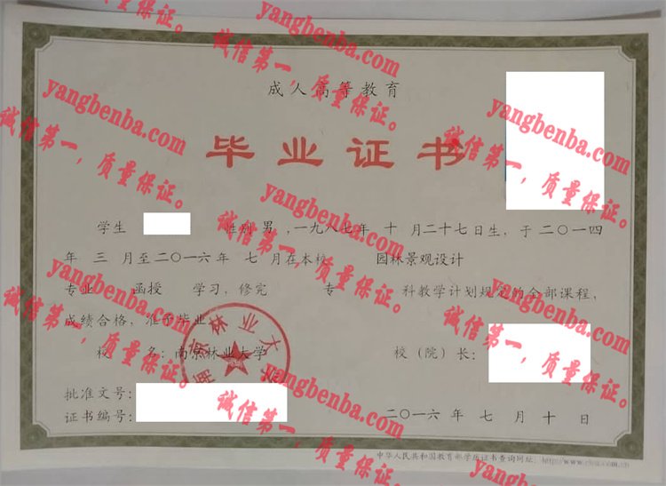 南京林业大学毕业证样本