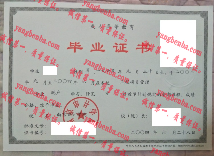 南京审计学院毕业证样本