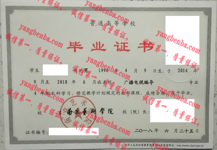 南京艺术学院毕业证样本