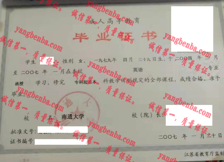 南通大学毕业证样本