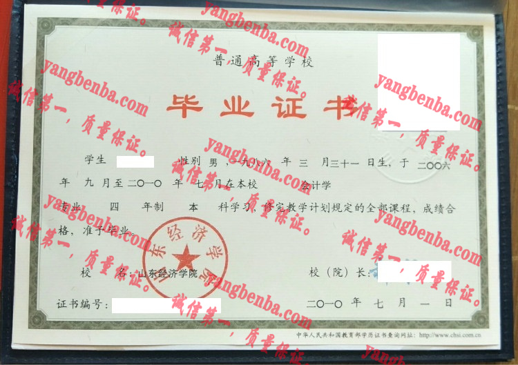 山东经济学院毕业证样本