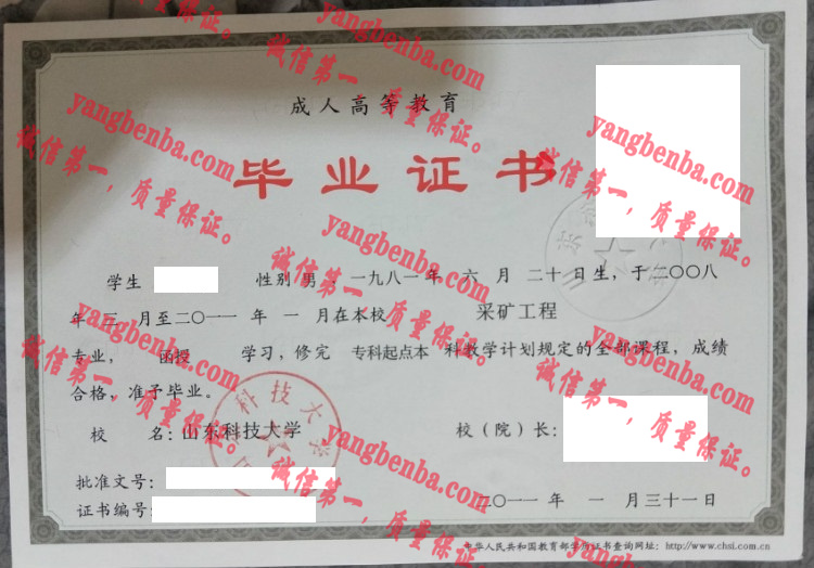 山东科技大学毕业证样本