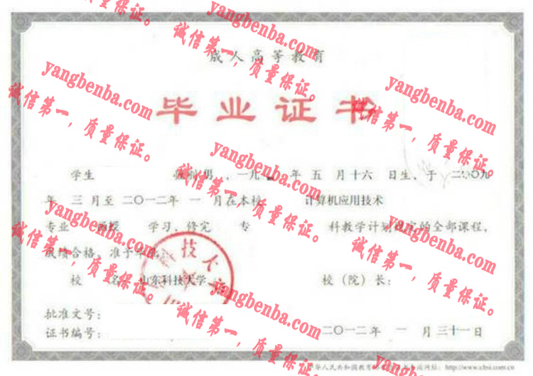 山东科技大学毕业证样本
