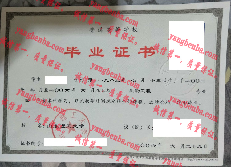 山东理工大学毕业证样本