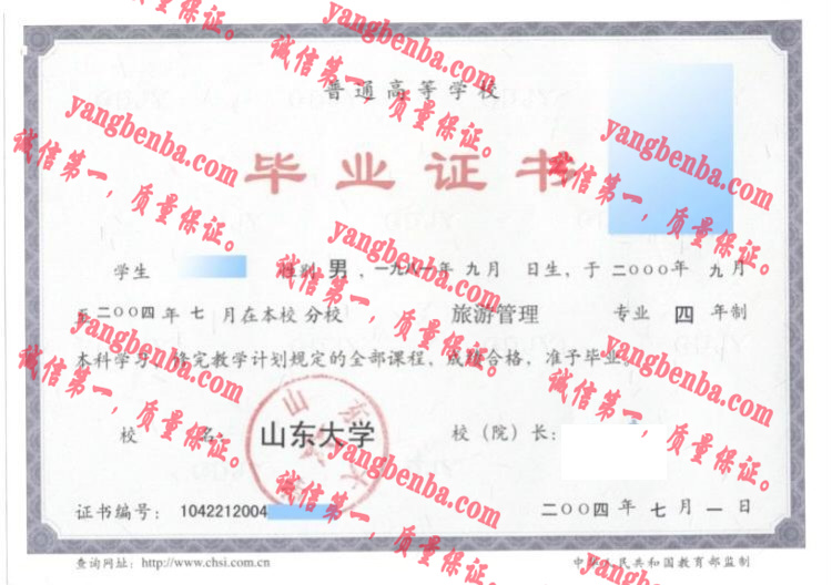 山东大学毕业证样本