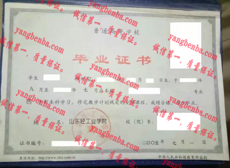 山东轻工业学院毕业证样本