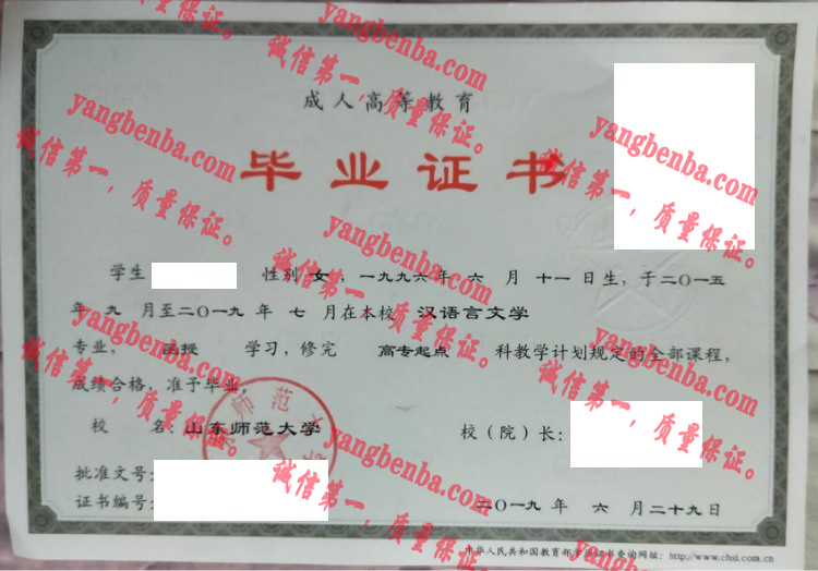 山东师范大学毕业证样本
