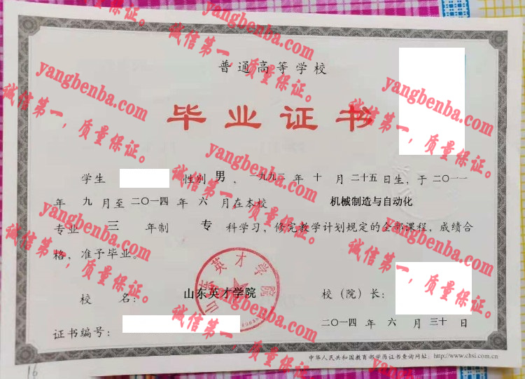 山东英才学院毕业证样本
