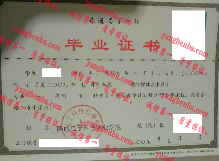 陕西电子科技职业学院毕业证样本