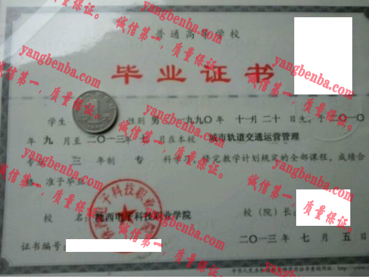 陕西电子科技职业学院毕业证样本