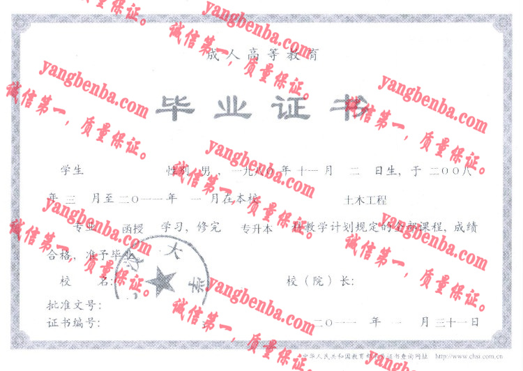 武汉大学毕业证样本