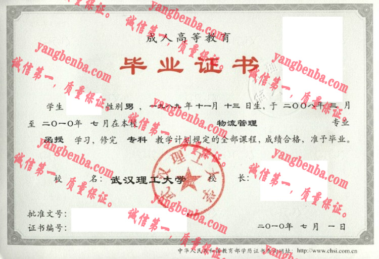 武汉理工大学毕业证样本