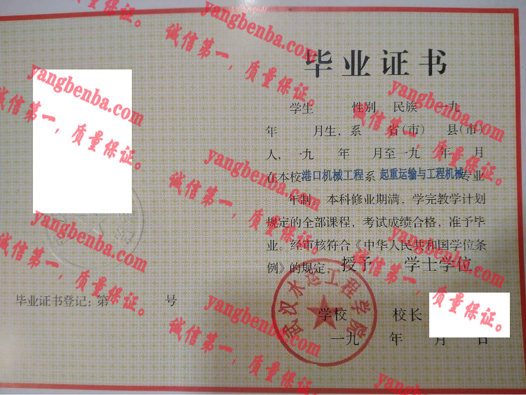 武汉水运工程学院毕业证样本