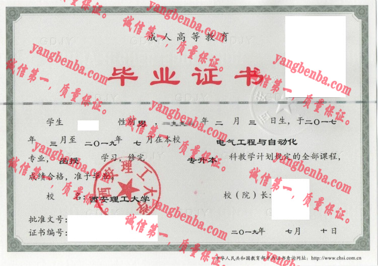 西安理工大学毕业证样本
