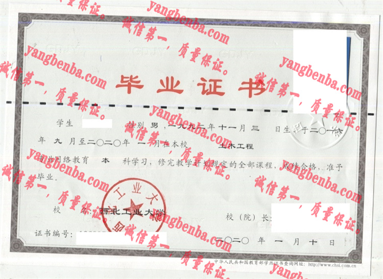 西北工业大学毕业证样本