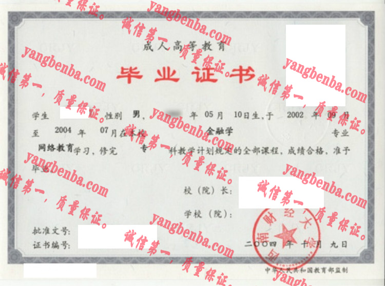 西南财经大学毕业证样本