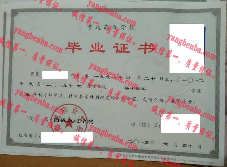 仙桃职业学院毕业证样本