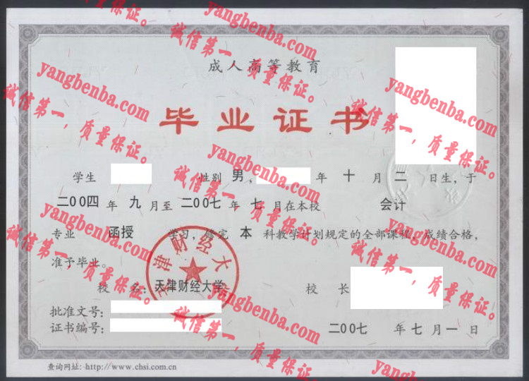 天津财经大学毕业证样本
