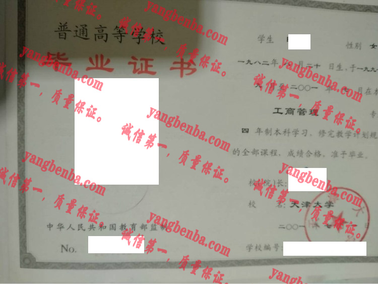 天津大学毕业证样本