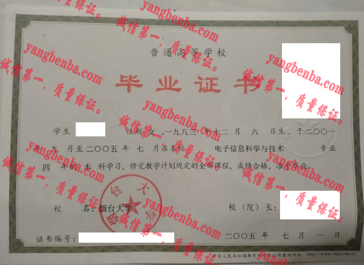 烟台大学毕业证样本