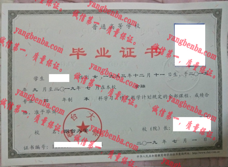 烟台大学毕业证样本