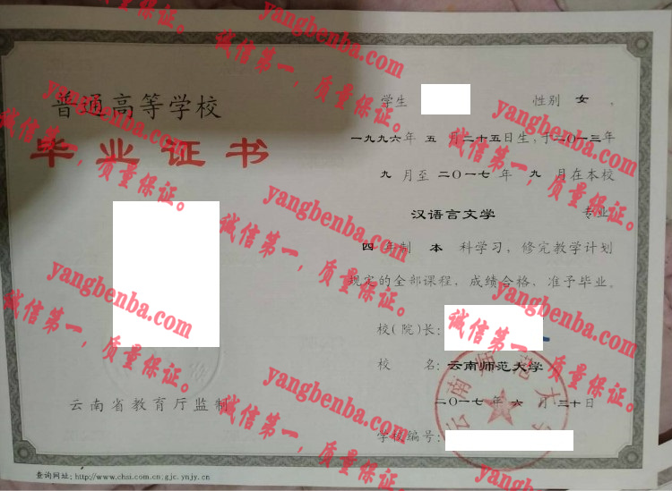 云南师范大学毕业证样本