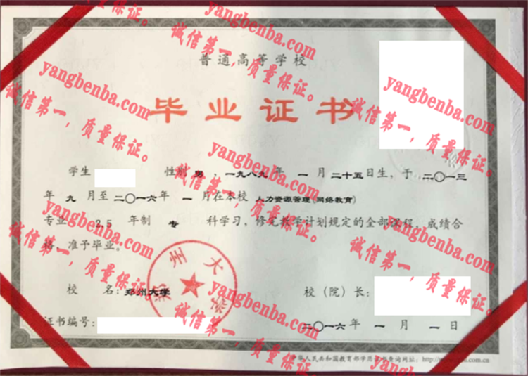 郑州大学毕业证样本