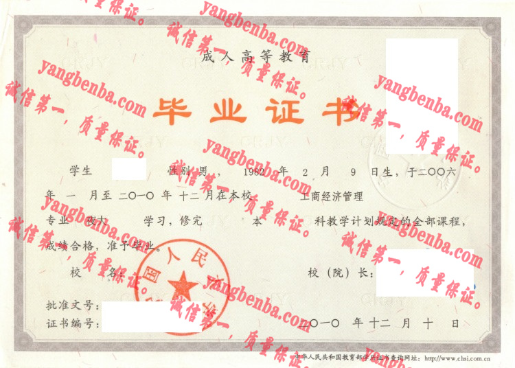 中国人民大学毕业证样本