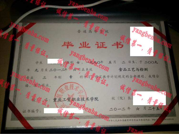 重庆工贸职业技术学院毕业证样本