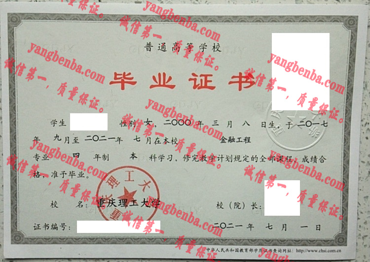 重庆理工大学毕业证样本