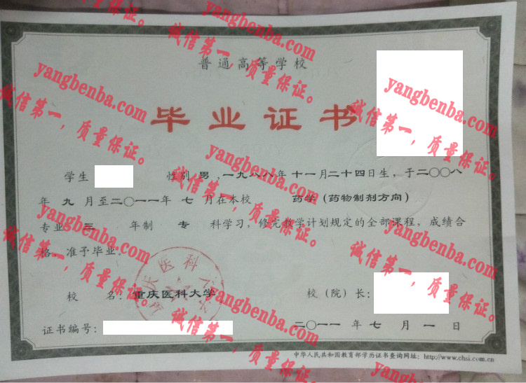 重庆医科大学毕业证样本