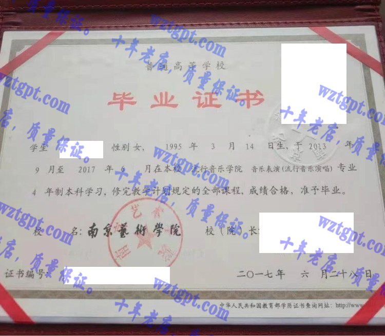 南京艺术学院 毕业证样本