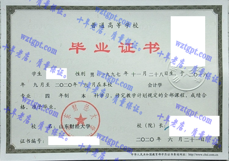 山东财经大学毕业证样本