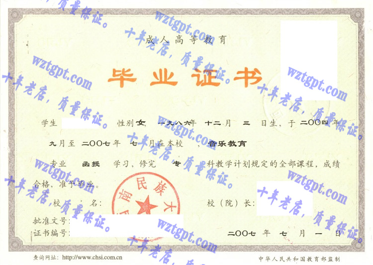 西南民族大学毕业证样本