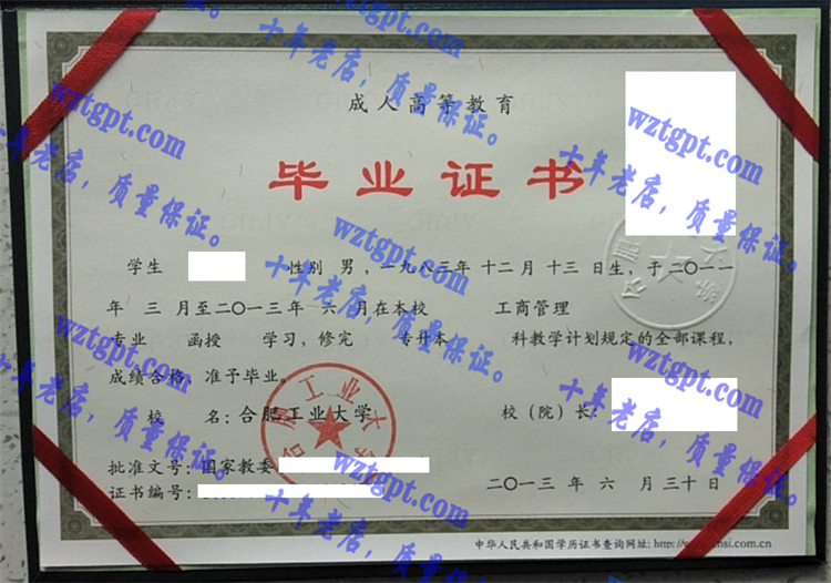 合肥工业大学毕业证样本