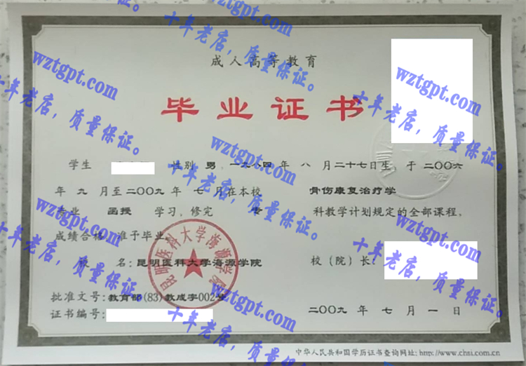 昆明医科大学海源学院毕业证样本