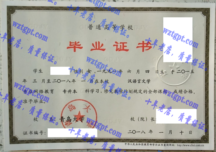 青岛大学毕业证样本
