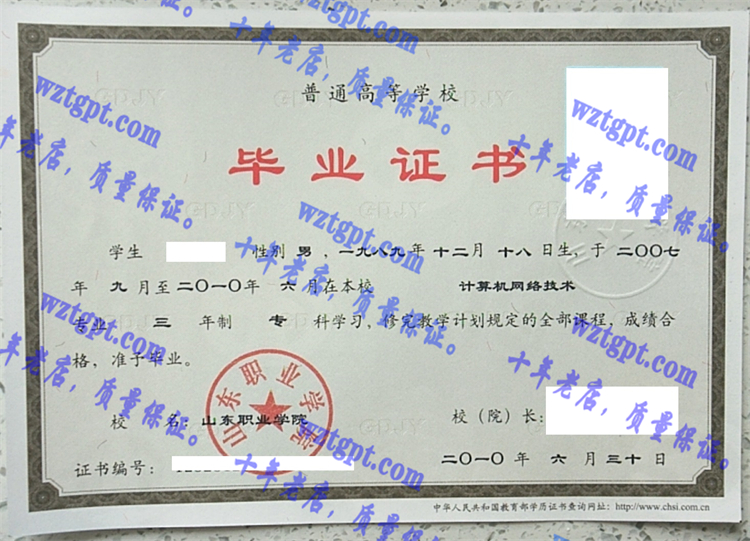 山东职业学院毕业证样本