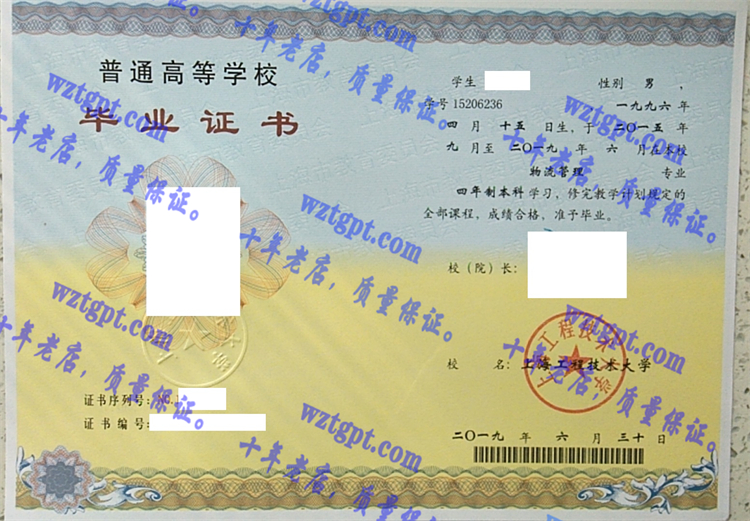上海工程技术大学毕业证样本